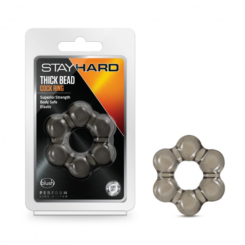 Stay Hard Thick Bead Cock Ring - Black